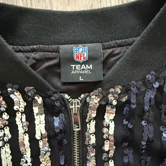 NFL Dallas Cowboys Navy & Silver Sequin Varsity Jacket - Picture 6 of 9